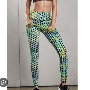 VSX Victoria's Secret Knockout Tights Blue & Green Geometric Print High Waisted